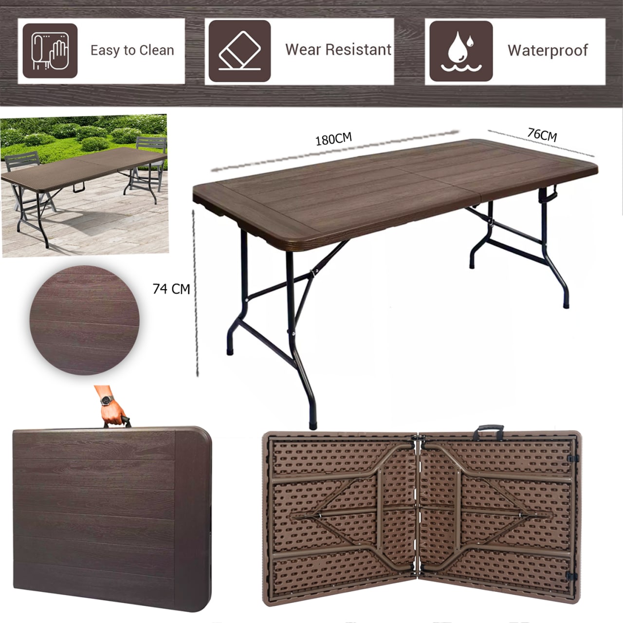 180cm Portable Folding Rattan Table HDPE wicker rattan series