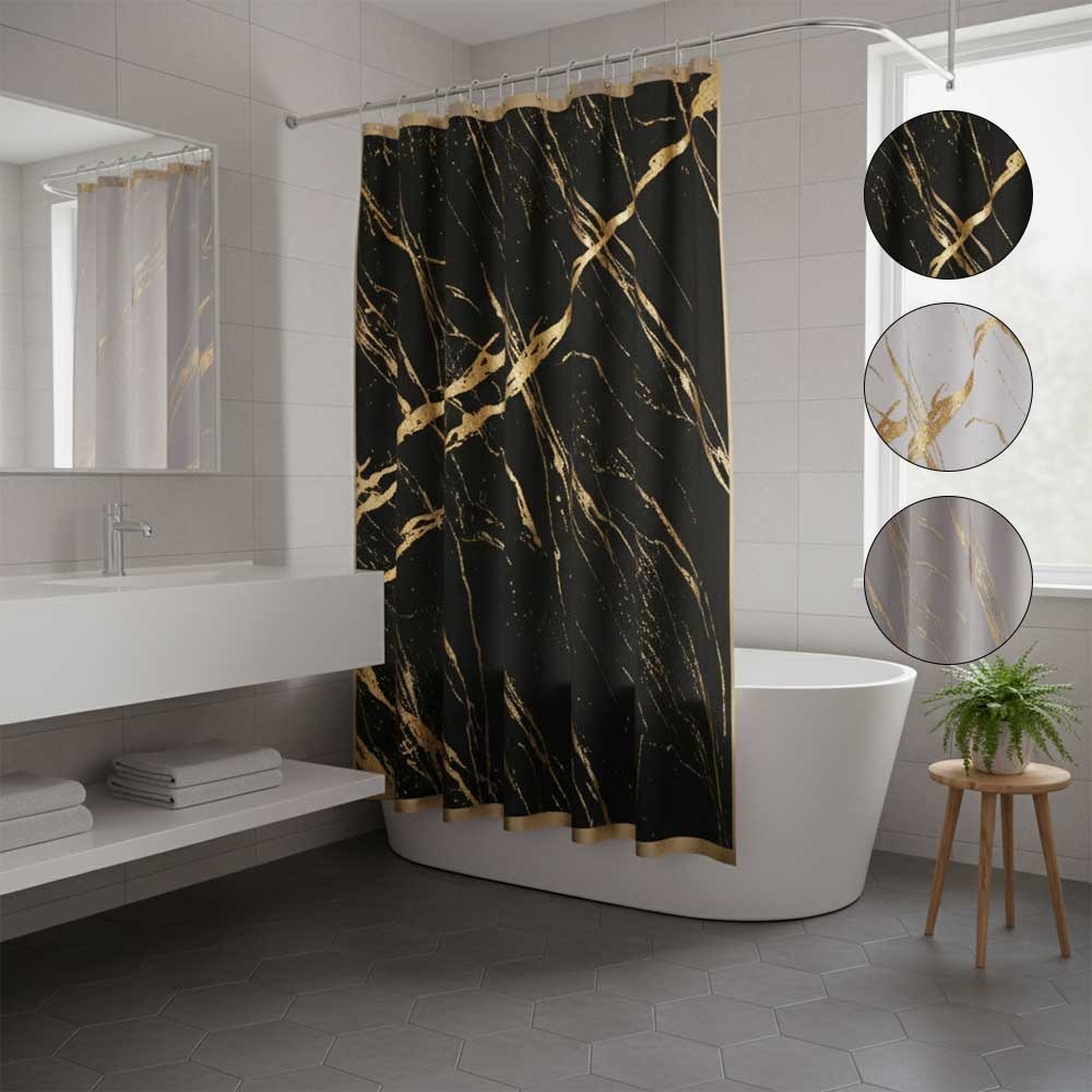 180x180cm Water Repellent Polyester Shower Curtain Marble Design