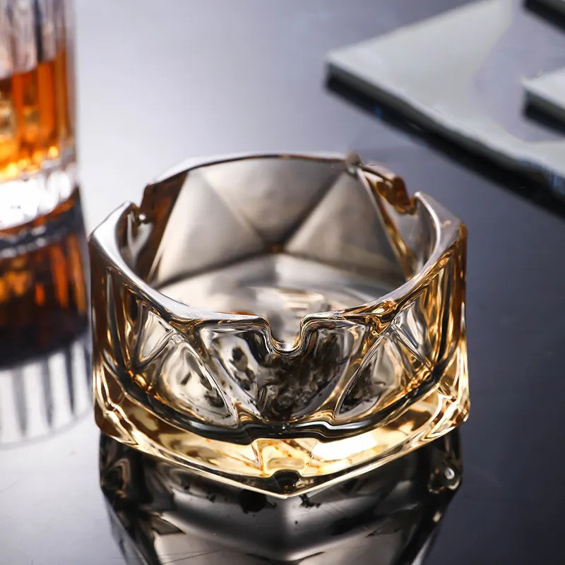 1Pc Creative Personalized Thickened Crystal Glass Ashtray Geometric Desktop Storage Home Decor Small Ashtray