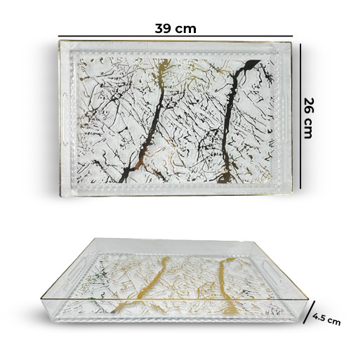 1Pc Luxurious Crystal Acrylic Tray Marble Design 39*26cm