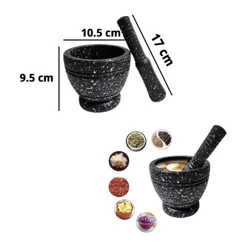 1Set Mortar Pestle Black Granite Design Grinding Garlic Ginger Spices