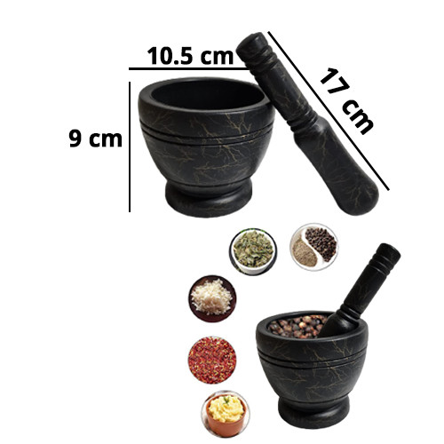 1Set Mortar Pestle Black Marble Design Grinding Garlic Ginger Spices