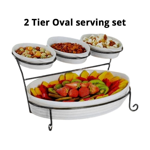 2 Tier Porcelain Oval Baker Serving Set