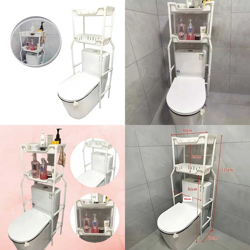 2-Tier Toilet Shelf Plastic Bathroom Organizer Shelf Rack Storage Organizer Space Saving