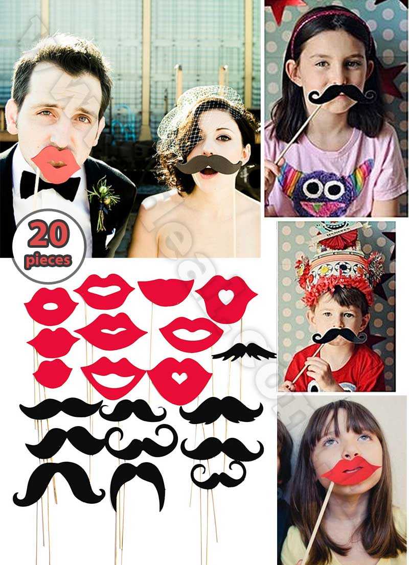 20 PCS Photo Booth Props Funny Sexy Mustache Lips Mouth Accessories