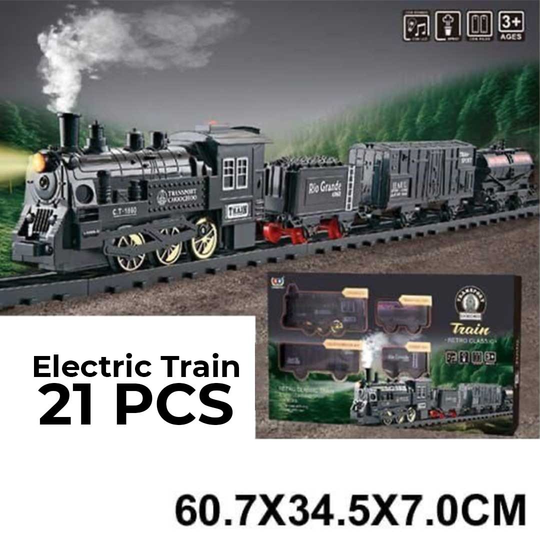 21 Pcs Retro Classic Train,Electric Train,Sound Light and Spray