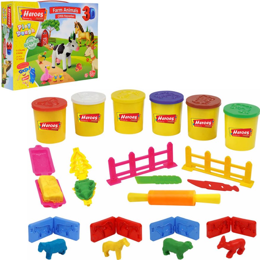 21pcs HEROES Set with modeling clay 3D farm animals