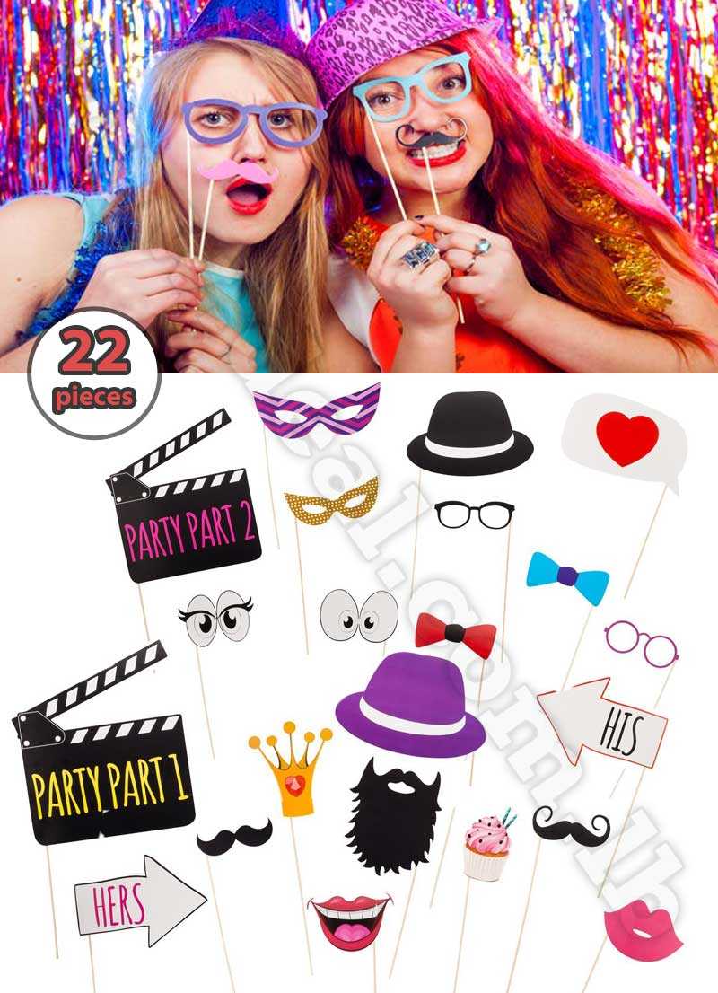 22 Piece Glasses Movie Party Hats Eyes His Hers dress up Booth Photo