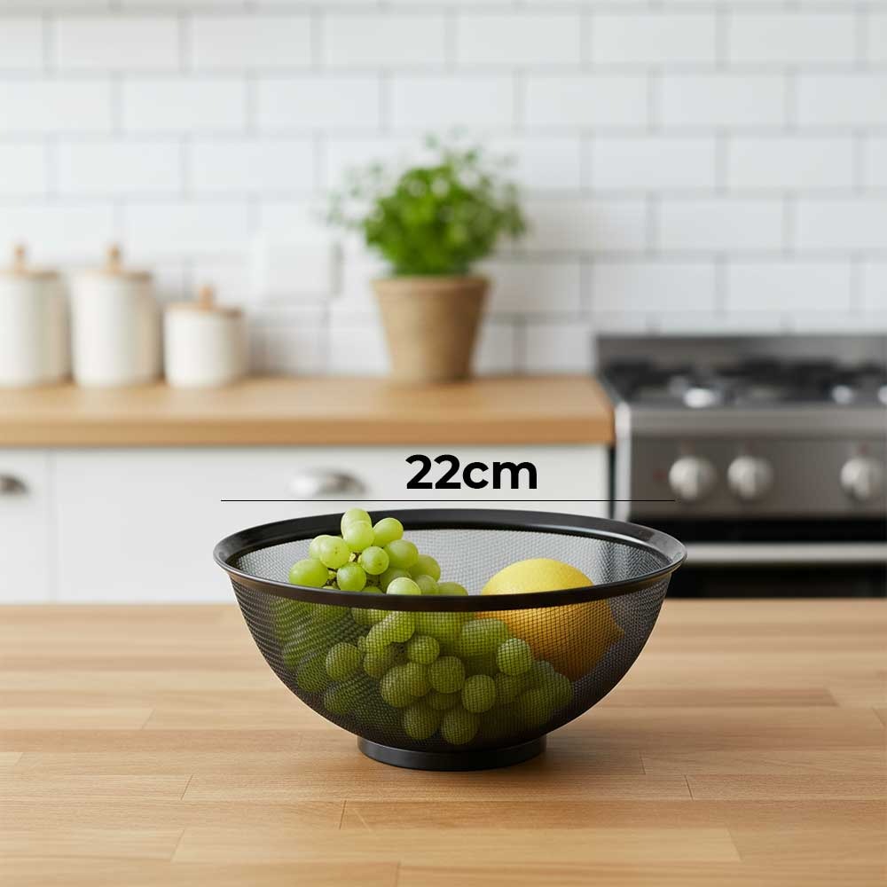 22cm Mesh Strainer Colander,Metal Kitchen Strainer Black,Durable Fine Mesh for Draining & Rinsing