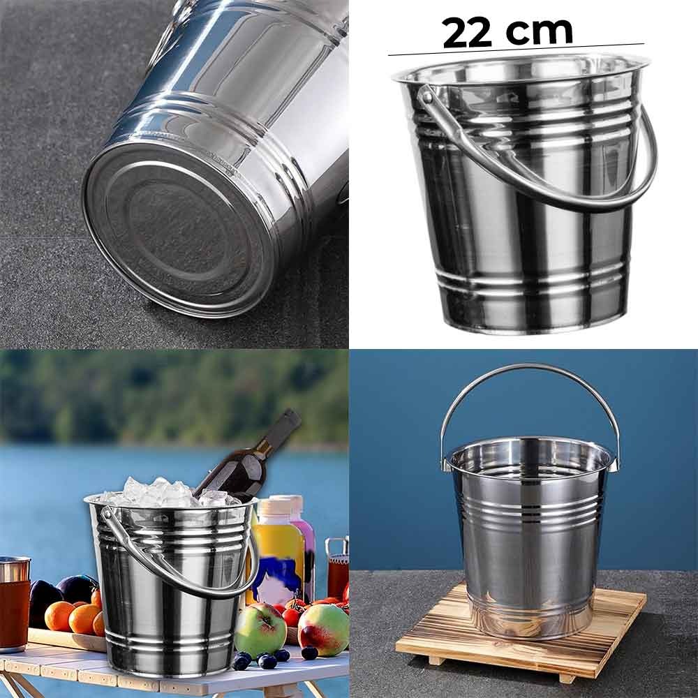 22cm Stainless Steel Ice Bucket,Indoor Outdoor Ice Bucket with Handle,Thick Stainless Steel Ice Bucket