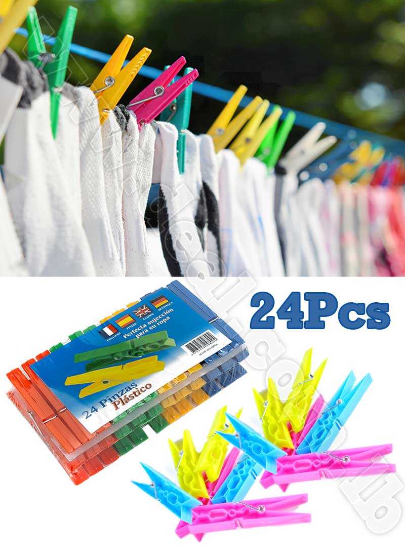 24Pcs Plastic Clothes Pegs