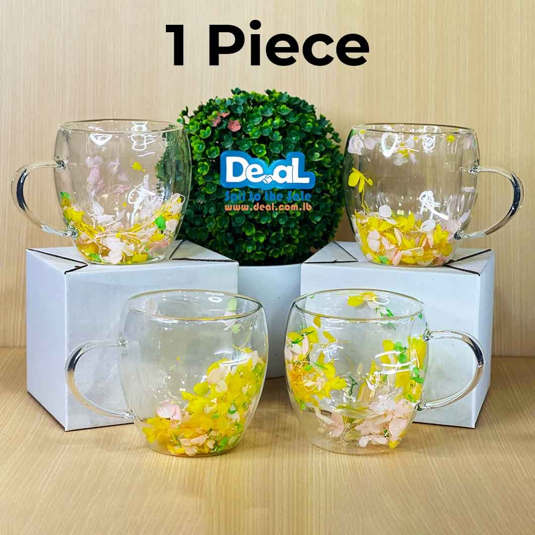 250ML Double Wall Glass Mug With Dried Flower Design