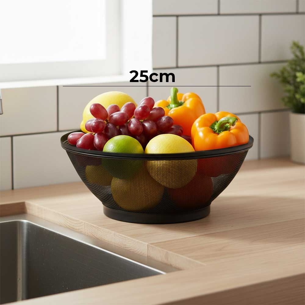 25cm Mesh Strainer Colander,Metal Kitchen Strainer Black,Durable Fine Mesh for Draining & Rinsing