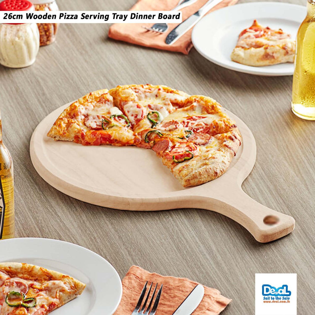 26cm+Wooden+Pizza+Serving+Tray+Dinner+Board