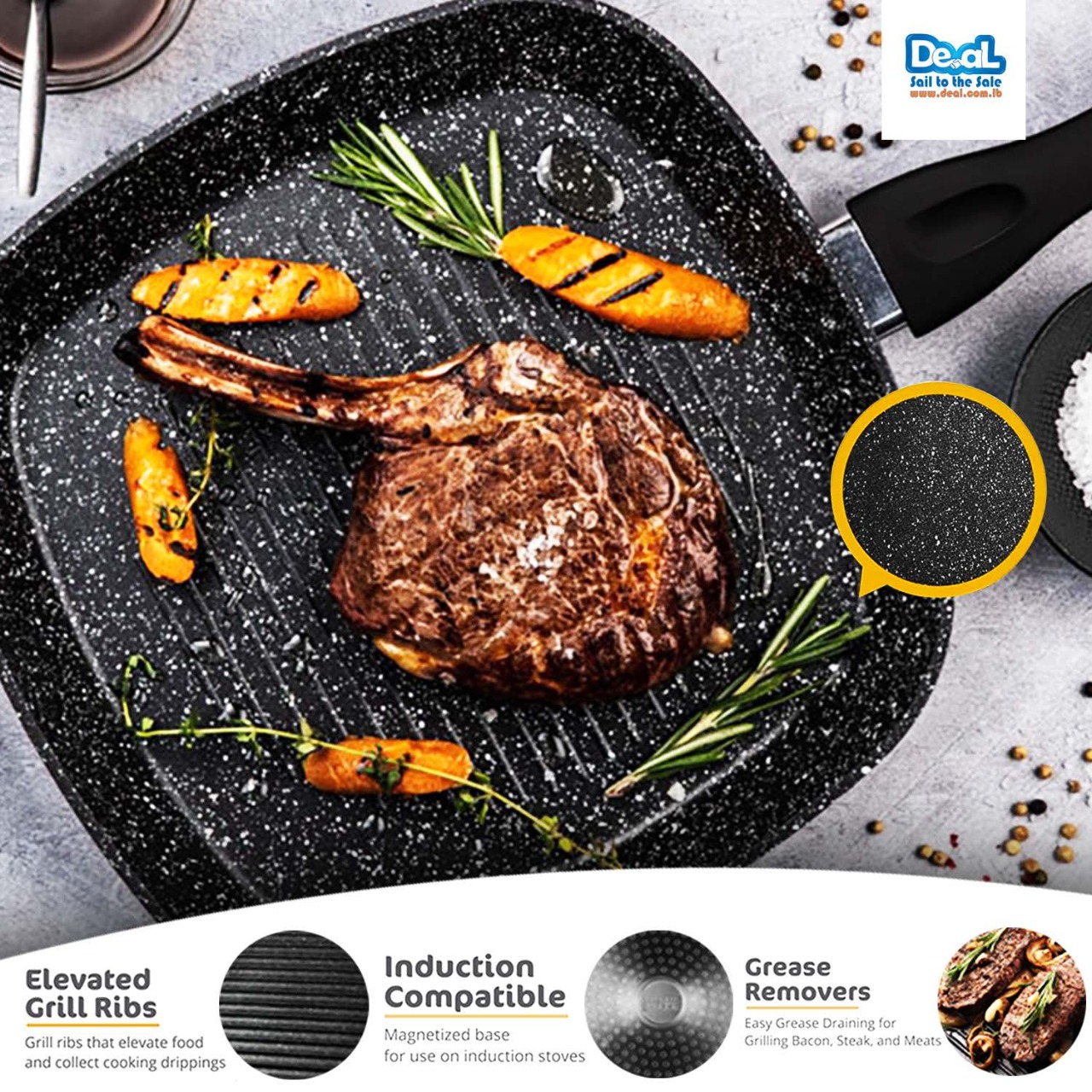 28CM INDUCTION GRILL PAN BLACK, WITH NONSTICK COATING