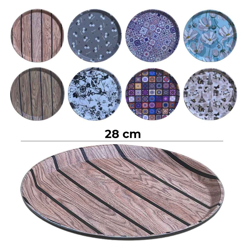 28cm Round Thick Plastic Tray Multiple Designs