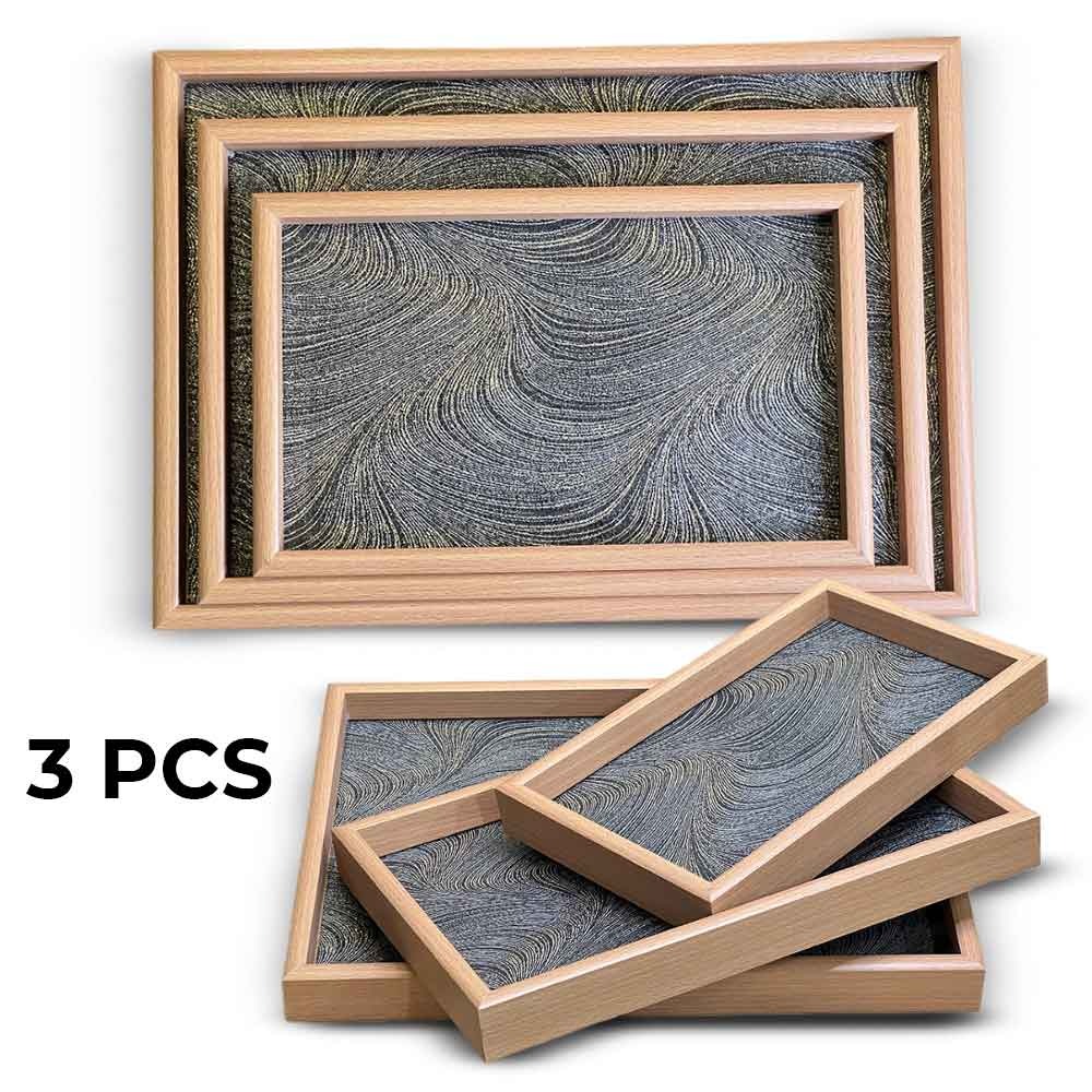 3 Pcs Serving Tray Set,MDF Wooden Tray Set with Glitter Design