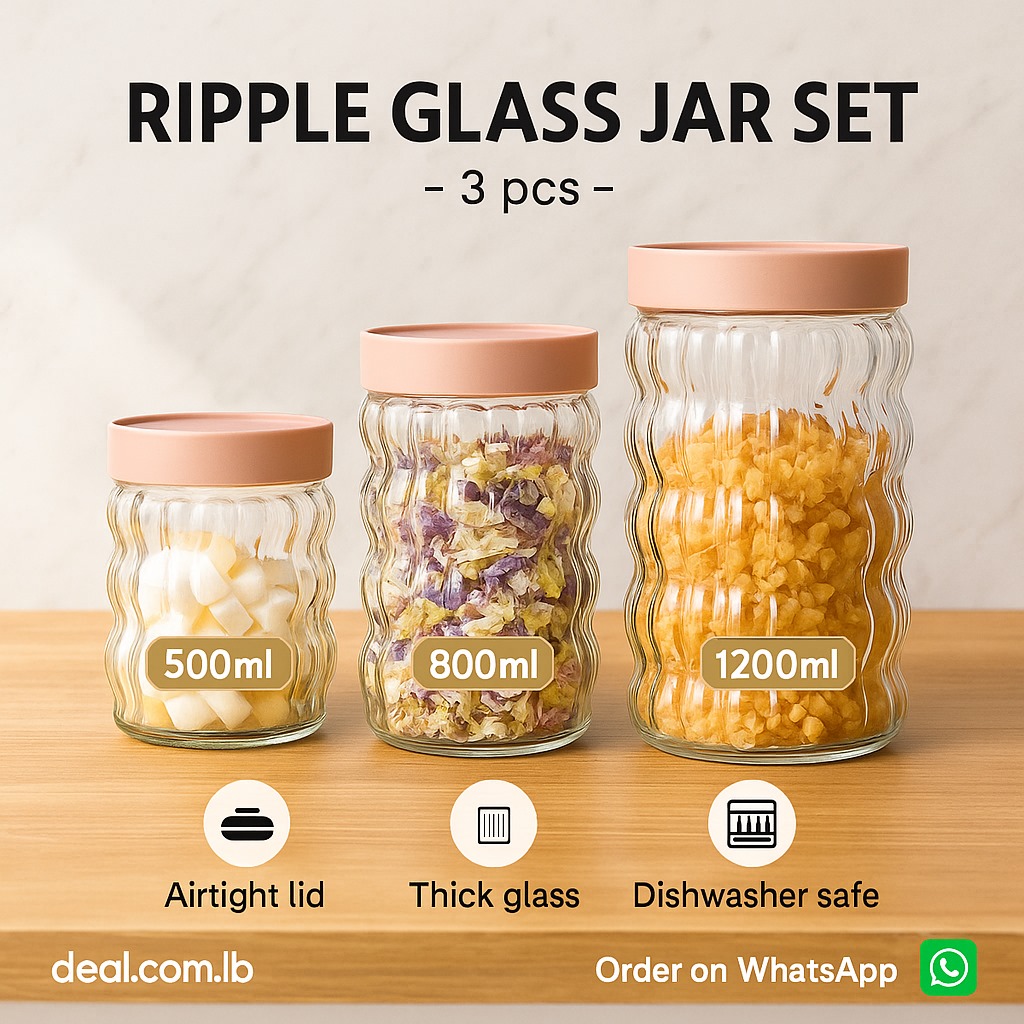 3 Pieces Wave Glass Storage Jar Set with Lids,Decorative Kitchen Containers For Pasta,Snacks,Sugar and Dry Food Organizaiton