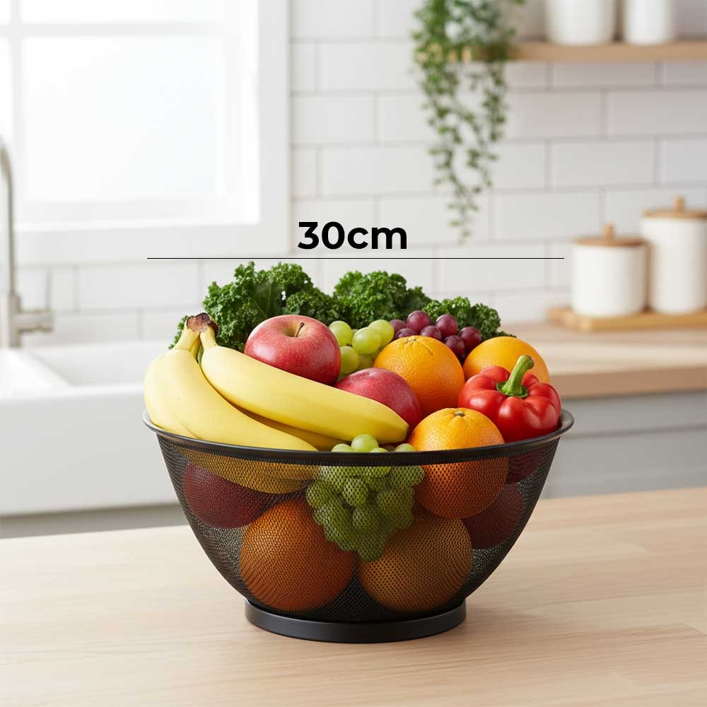 30cm Mesh Strainer Colander,Metal Kitchen Strainer Black,Durable Fine Mesh for Draining & Rinsing