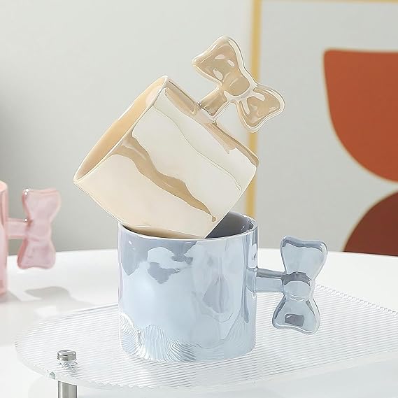 320ML Creative Pearl Glaze High Appearance Value Butterfly Handle Coffee Mug