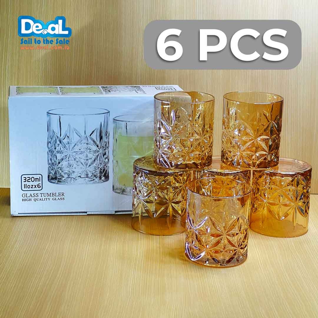320ML Luxurious Glass Golden Tumblers Cups,Drink Cups,Juice,Soft Drinks,Water Cups,Crystal Glass Cups,High Quality Glass,Set of 6 Pcs
