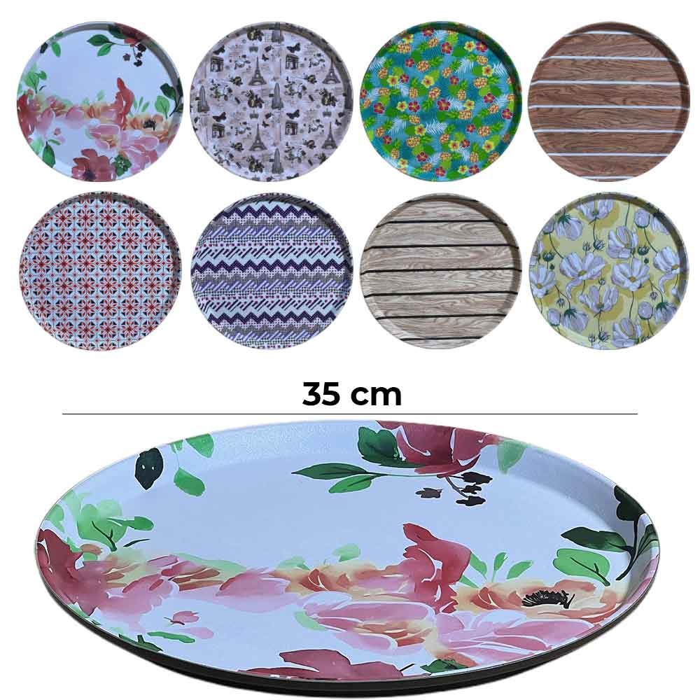 35cm Round Thick Plastic Tray Multiple Designs