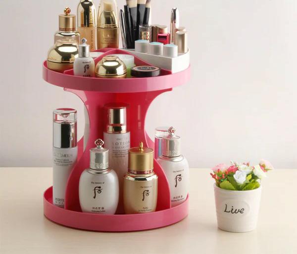 360 Degrees Makeup Organizer Rotating Acrylic Large Capacity tabletop Display Revolving Stylish Jewelry Storage Box