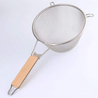 39x18cm Large Wooden Handheld Mesh Oil Strainer Stainless Steel Fry Basket Flour Sifter Sieve Colander Filter Kitchen Tools