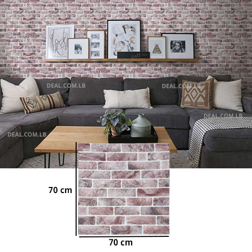 3D Bricks Wine Red Tinged With White & Coffee Design Pattern Foam Sheet Self Adhesive for Wall Decor (70 X 70cm)