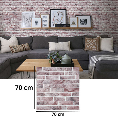 3D Bricks Wine Red Tinged With White Design Pattern Foam Sheet Self Adhesive for Wall Decor (70 X 70cm)