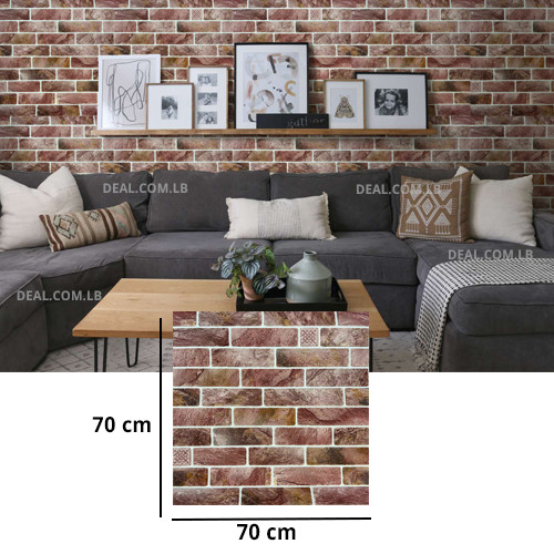3D Bricks Wine Red Tinged With White & Coffee Design Pattern Foam Sheet Self Adhesive for Wall Decor (70 X 70cm)