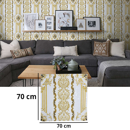 3D Distinctive Royal Engraving Golden Design & White Color Wallpaper For Wall PE Foam Wall Stickers Self Adhesive(70 X 70cm)
