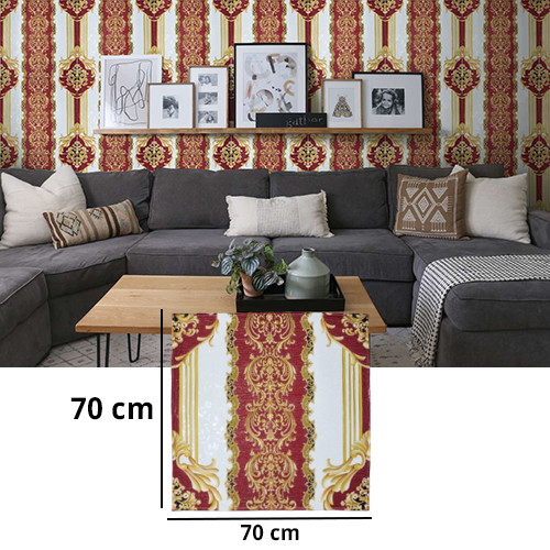 3D Distinctive Royal Engraving Red & Golden Design & White Color Wallpaper For Wall PE Foam Wall Stickers Self Adhesive(70 X 70cm)