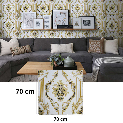 3D Distinctive Royal Engraving White & Golden Design Wallpaper For Wall PE Foam Wall Stickers Self Adhesive(70 X 70cm)
