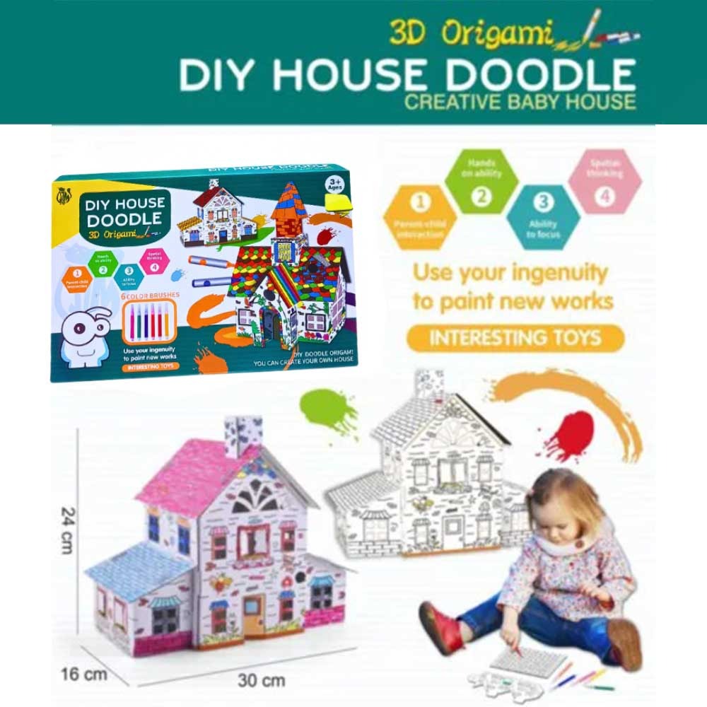 3D Painting Toy Cardboard Playhouse Craft Activity DIY House Doodle for Kids 3D Origami
