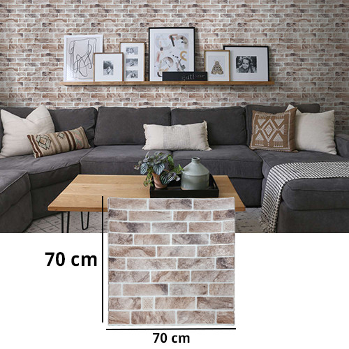 3D Bricks Brown Tinged With White  Pattern Foam Sheet Self Adhesive for Wall Decor (70 X 70cm)