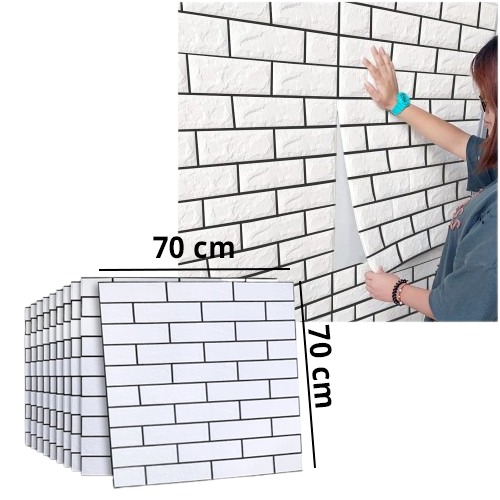 3D White With Black Line Brick Wallpaper For Wall PE Foam Wall Stickers Self Adhesive(70 X 70cm)
