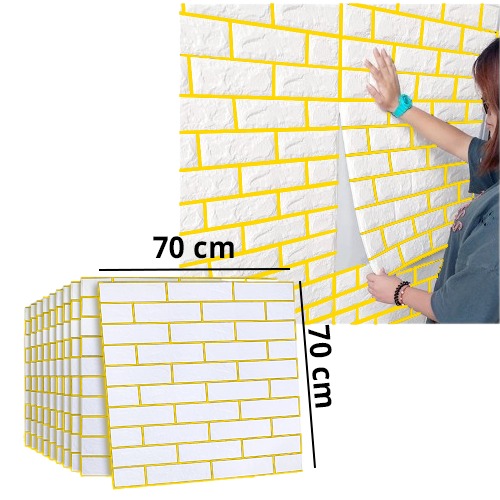 3D White With Golden Line Brick Wallpaper For Wall PE Foam Wall Stickers Self Adhesive(70 X 70cm)