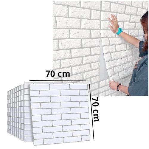 3D White With Silver Line Brick Wallpaper For Wall PE Foam Wall Stickers Self Adhesive(70 X 70cm)