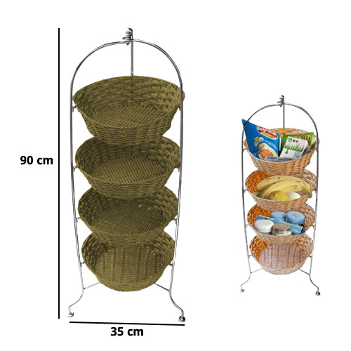 4 Tier Rattan Shelf Iron Stand 35*90 cm Fruit Basket Vegetable Organizer