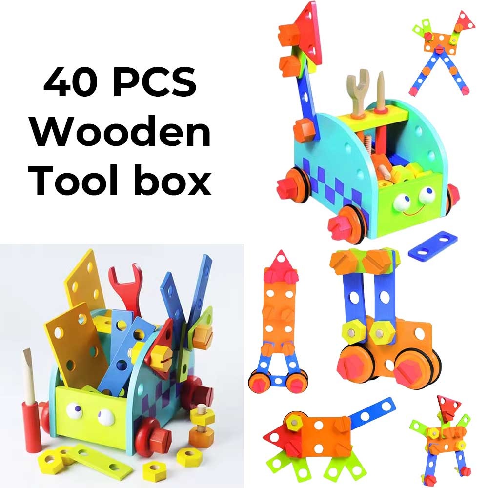 صندوق أدوات خشبي 40 قطعة | 40 Pcs Wooden Tool Box Toy