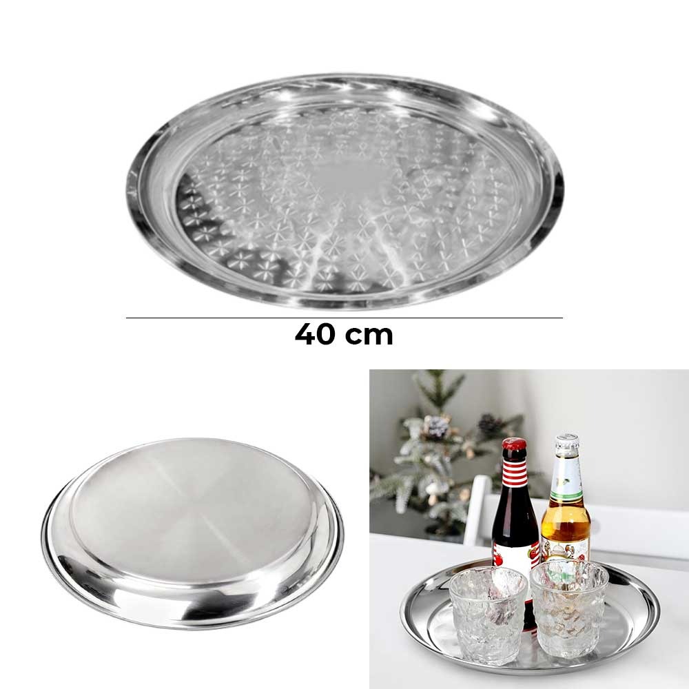 40cm Classy Round Stainless Steel Serving Tray,Round Silver Tray, Serving Tray