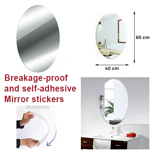 40x60cm Oval Mirror Wall Stickers Self Adhesive