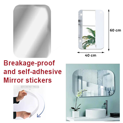 40x60cm Rectangle With Oval Edgs Mirror Wall Stickers Self Adhesive