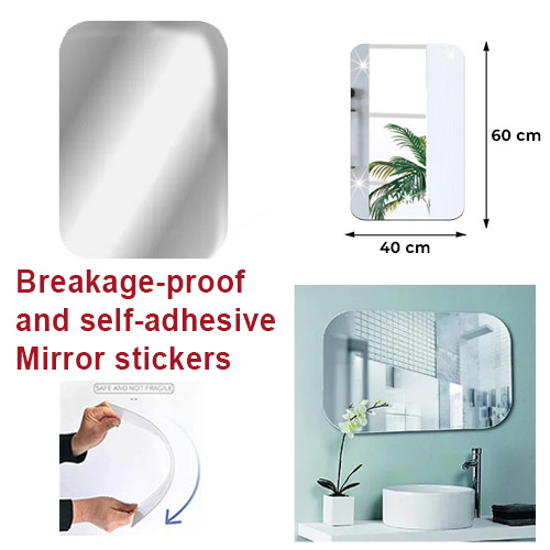 40x60cm+Rectangle+With+Oval+Edgs+Mirror+Wall+Stickers+Self+Adhesive