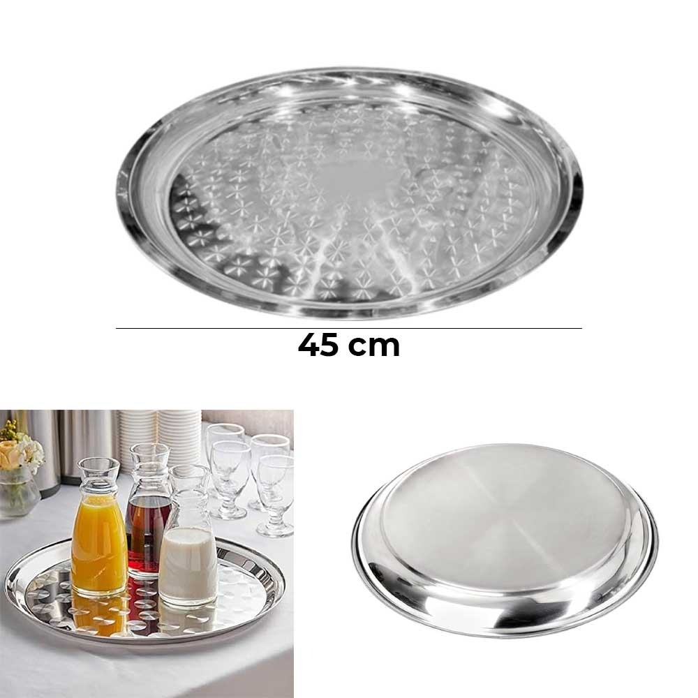 45cm Classy Round Stainless Steel Serving Tray,Round Silver Tray, Serving Tray