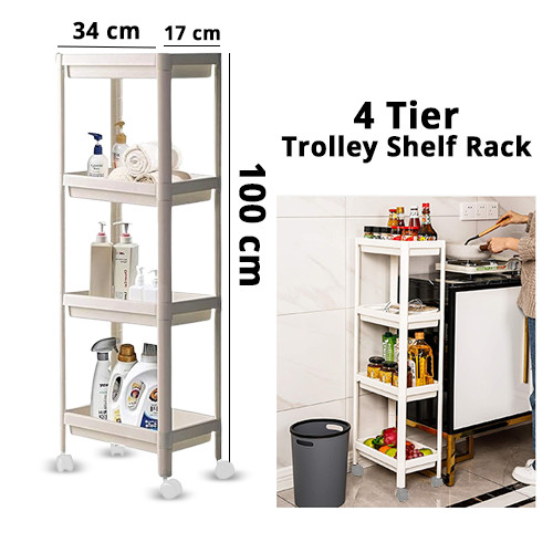 4Tier+Trolley+Shelf+Rack+Moisture-Proof+Cosmetic+Storage+Rack