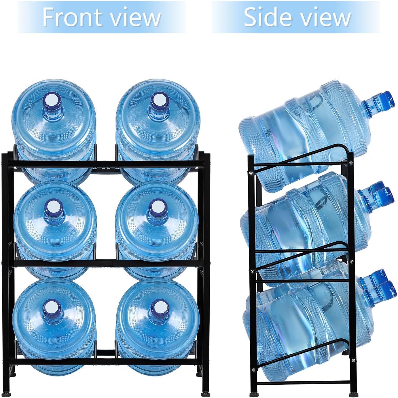 6 Gallon Water Bottle Holder 3 Tier Water Cooler Jug Rack for 6 Bottles Heavy Duty Detachable Water Bottle Storage Rack for Home Office, Black