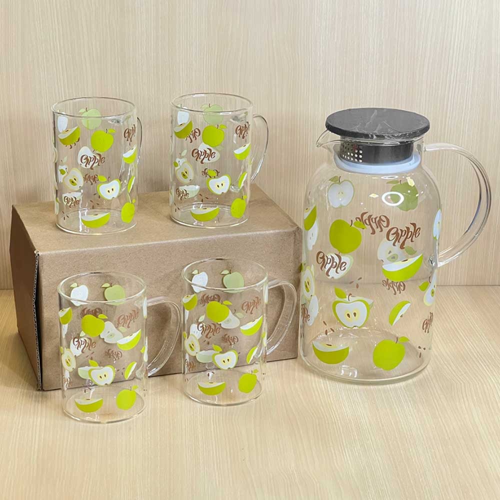 5-Pieces Glassware Set with Apple Design – Jug and 4 Glasses