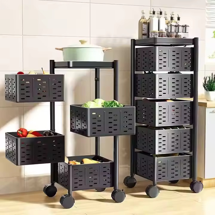 5 Tier Kitchen Floor Standing Multi Layer Storage Self Household Fruit and Vegetable Storage Basket Rack for Kitchen Living Room